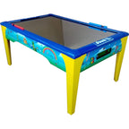 WIK Home air hockey table seen from above the corner, showing the playfield and goal