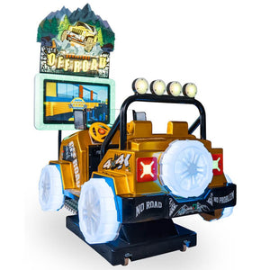 WIK Jeep Off-Road kiddie ride with gold 4x4 body, light-up wheels and screen