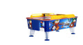 WIK Magic Outdoor air hockey table, a weatherproof commercial cabinet in blue, yellow and white with digital scoreboard and LED lighting.