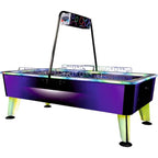 WIK Neo Violet commercial air hockey table with purple cabinet, glowing legs and overhead lamp