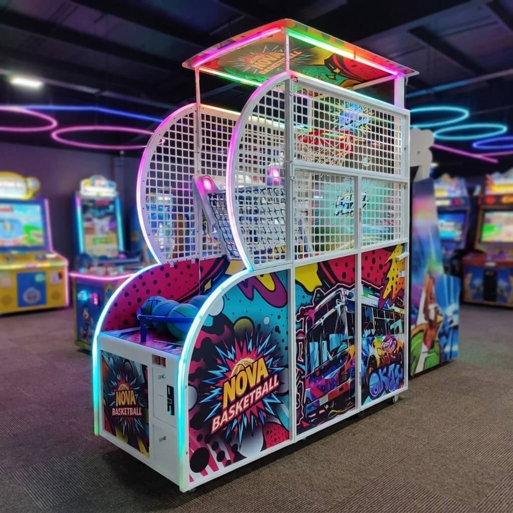 WIK Nova basketball machine glowing in a family entertainment centre