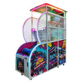 WIK Nova basketball arcade machine with white cage, rainbow LED canopy and colourful cabinet