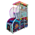 WIK Nova basketball arcade machine with white cage, rainbow LED canopy and colourful cabinet