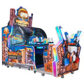WIK Paintball Division ball shooting arcade machine with city artwork, screen and mounted ball guns