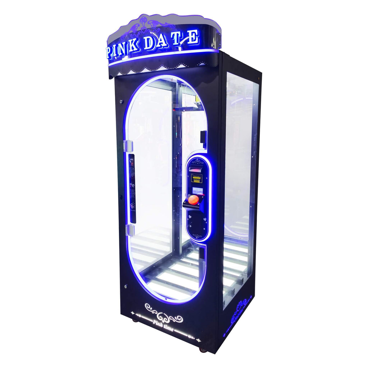 Front view of the black WIK Pink Date prize machine with empty prize window