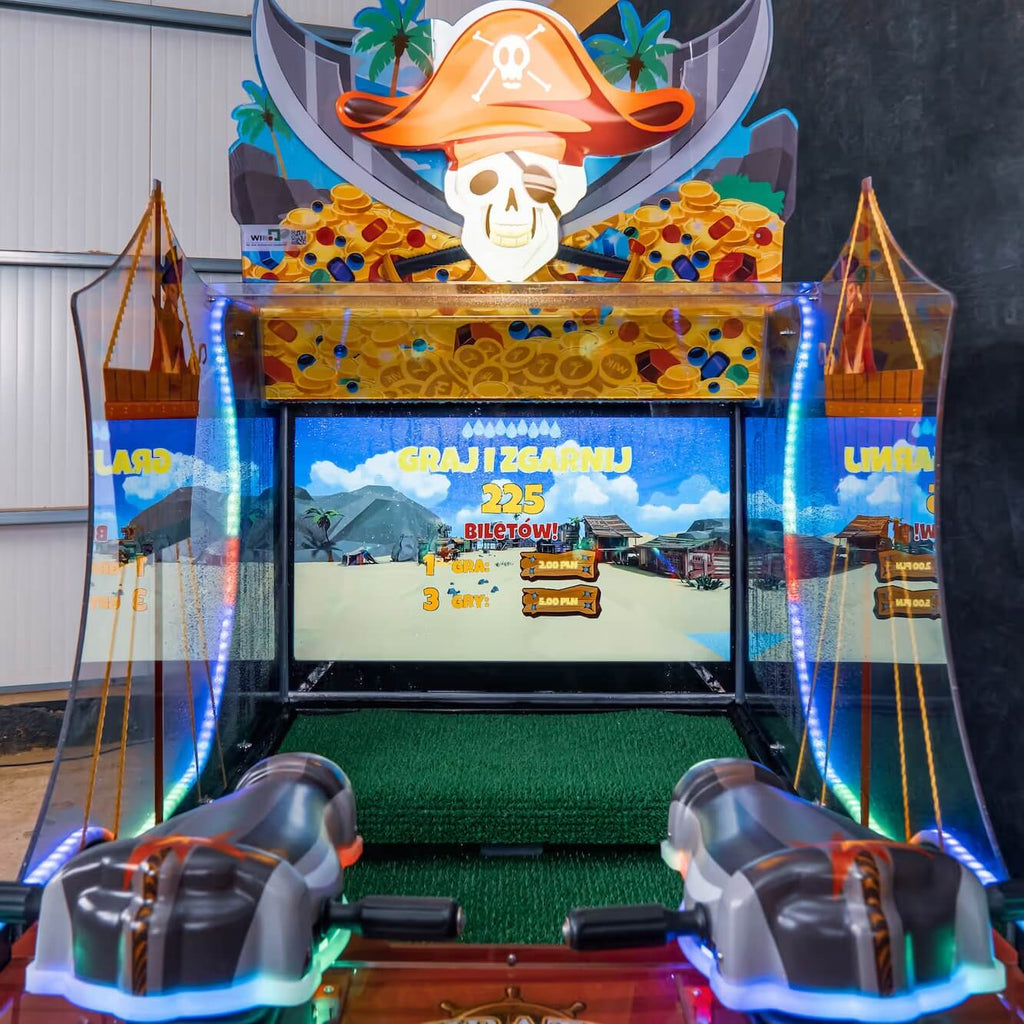Two water guns facing the screen on the WIK Pirate Island arcade machine