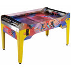 WIK Speedball table in the white version with colourful sports artwork and yellow legs