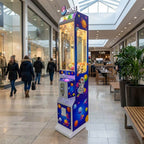 WIK Toy Star Mini claw machine in a shopping centre walkway next to a cafe