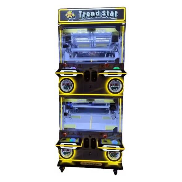 WIK Trend Star 4 player arcade claw machine with two prize levels, black and gold cabinet and yellow LED trim