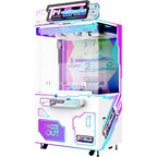 WIK Tri-Grab 3 claw arcade crane machine with white, pink and blue cabinet, three claws over numbered prize sections and a purple Prize Out chute
