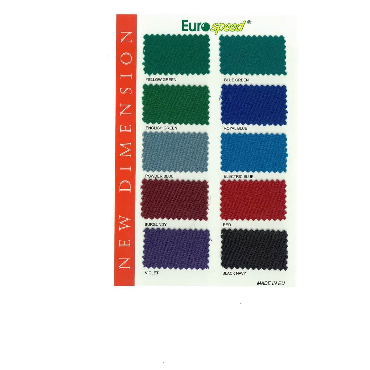 Eurospeed pool cloth colour chart for the WIK Viking pool table