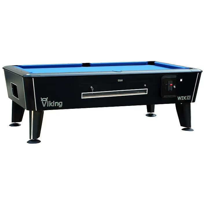 WIK Viking coin operated pool table with black cabinet and blue cloth