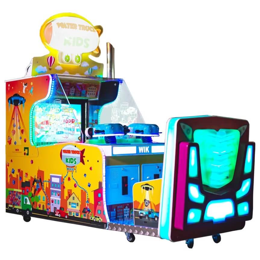 WIK Water Truck Kids water shooting arcade machine with bright city artwork and child-height water guns