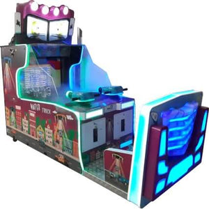 WIK Water Truck water shooting arcade machine seen from the side, showing the player stations