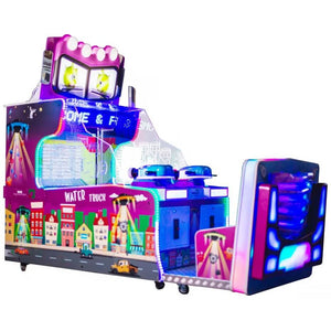 WIK Water Truck water shooting arcade machine with colourful truck-shaped cabinet, two screens and water guns