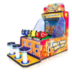 Wild-Thing Wipe-Out DX arcade machine from the side showing the water guns and stools